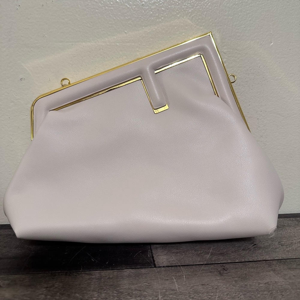 White Asymmetrical Faux Leather Purse Clutch Removable Strap Crossbody Bag
